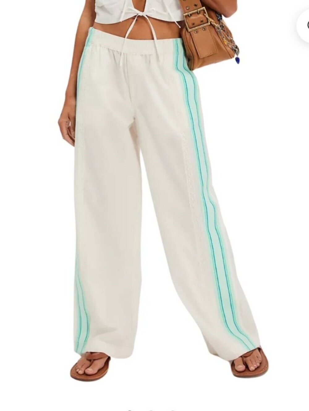 Free People Team Spirit Wide-Leg Track Pants Teal Lace Stripes Size XS NWT
